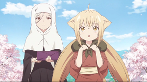 此花亭を眺める柚と八百比丘尼